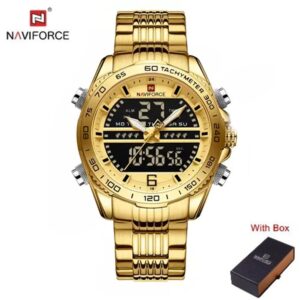 NAVIFORCE NF 9195M Men's Classic Stainless Steel Dual Time Watch - Gold