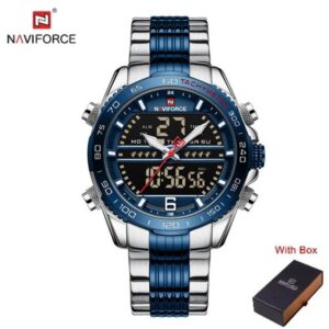 NAVIFORCE NF 9195M Men's Classic Stainless Steel Dual Time Watch - Silver Blue