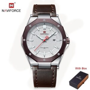 NAVIFORCE NF 9200L Men's Casual Business Leather Strap Watch - Silver Brown