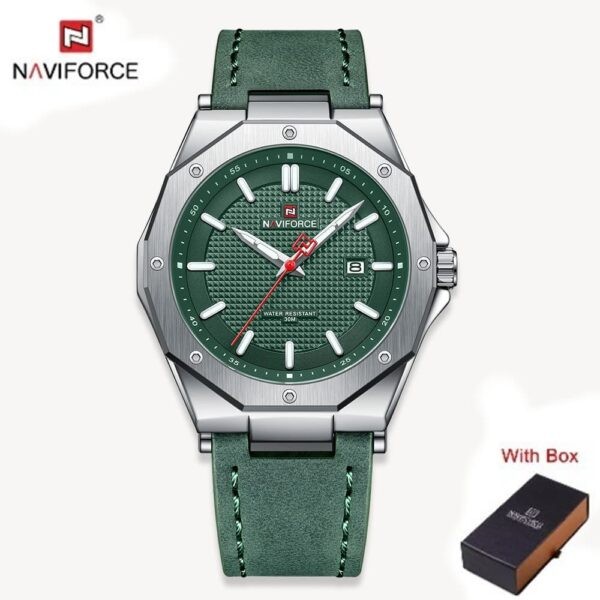 NAVIFORCE NF 9200L Men's Casual Business Leather Strap Watch - Silver Green