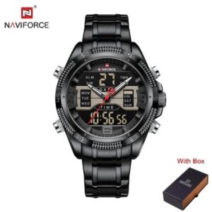 NAVIFORCE NF 9201M Men's Digital Analog Stainless Steel Complete Calender Watch - Black Black