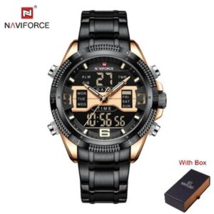 NAVIFORCE NF 9201M Men's Digital Analog Stainless Steel Complete Calender Watch - Rose Gold Black