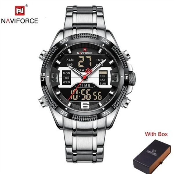 NAVIFORCE NF 9201M Men's Digital Analog Stainless Steel Complete Calender Watch - Silver Black