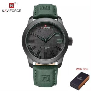NAVIFORCE NF 9202L Men's Casual Leather Luminous Hand Watch - Green Black