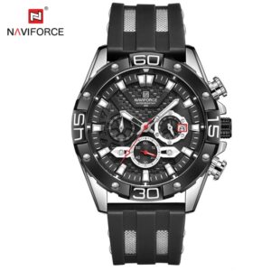 NAVIFORCE NF 8019R Men's Sports Resin Strap Watch - Black Silver