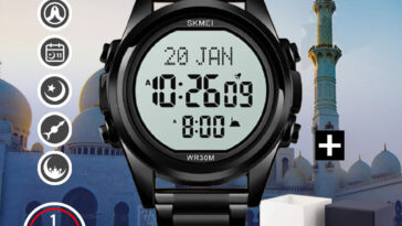 Skmei SK 1667BKWT Islamic Prayer Watch with Qibla Direction and Azan Reminder - Black White