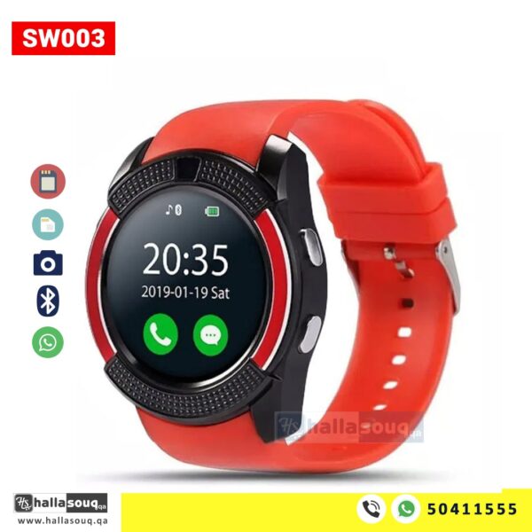 Mobile Smart Watch SW 003 With Memory, Sim Card Slot USB & Bluetooth - Red