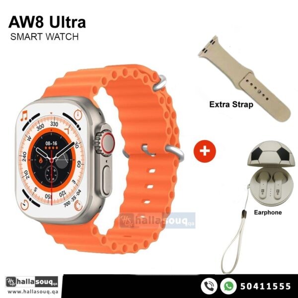 AW8 Ultra Smart Watch With Two Straps And Bluetooth Headset