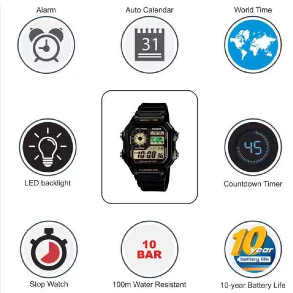 Casio AE-1200WH-1BVDF Youth Series Men's Digital Watch - Black