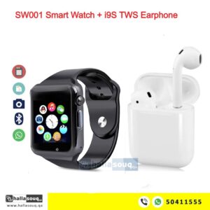 Mobile Smartwatch SW 001 With Memory, Sim Card Slot and i9S TWS Earphone
