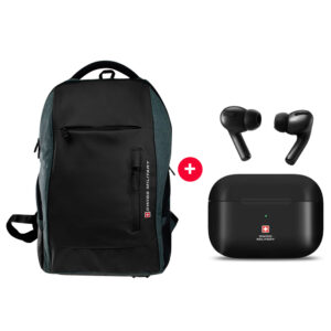 SWISS MILITARY (LBP89) Multi-Utility Backpack - Grey And Swiss Military TWS-VICTOR1 True Wireless Earbuds