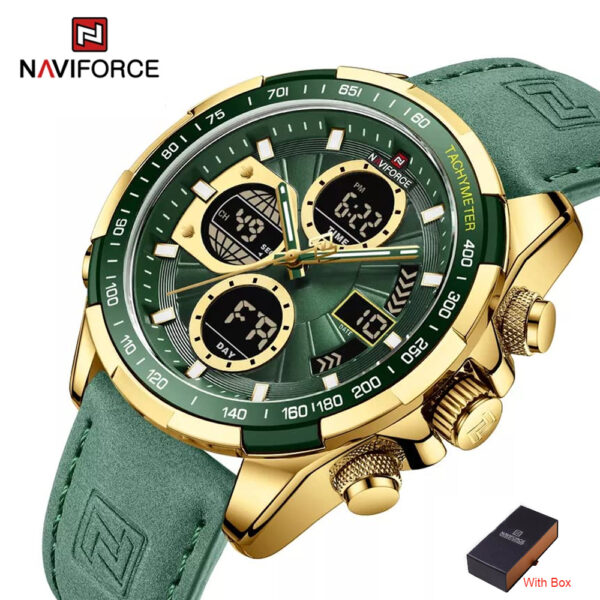 NAVIFORCE NF 9197 Men's Watch Dual Time Leather  - Gold Green