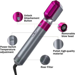 5 in 1 Hot Air Styler UK Plug for Straigntening, Curling, Hair Styling Appliances with 5 Interchangeable Brushes