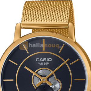 CASIO MTP-B130MG-1AVDF Analog Stainless Steel Mesh Golden Strap Men`s Watch l Black Dial