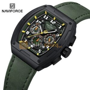 Naviforce NF 8053 Watch for Men Chronograph Genuine Leather Strap - Green